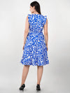 WOMEN'S BRIGHT WHITE-BLUE  PATTERN PANELLED PRINTED A-LINE COTTON DRESS