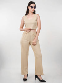 WOMEN'S BEIGE KNITTED POLYESTER CO-ORDS SET