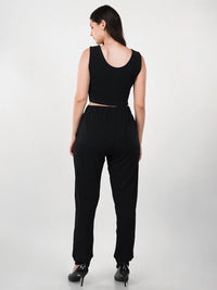 WOMEN'S BLACK KNITTED POLYESTER CO-ORDS SET