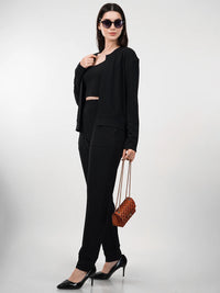 WOMEN'S BLACK KNITTED THREE PIECE POLYESTER CO-ORDS SET