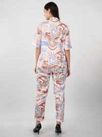 WOMEN'S SWISS SATIN PRINTED SHIRT WITH TROUSERS CO-ORDS SET