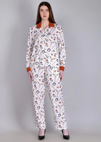 WOMEN'S BULL HORN MIX PRINT SHIRT WITH TROUSER RAYON CO-ORD SET