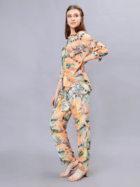 WOMEN'S TROPICAL PRINTED HIGH LOW SHIRT WITH  TROUSERS RAYON CO-ORDS SET