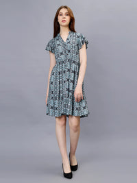 WOMEN'S PRINTED FIT AND FLARE RAYON DREESS