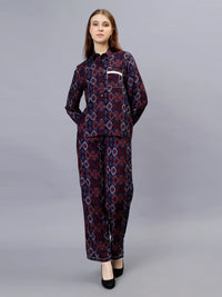 WOMEN'S IKAT PRINTED SHIRT WITH TROUSERS RAYON CO-ORDS SET