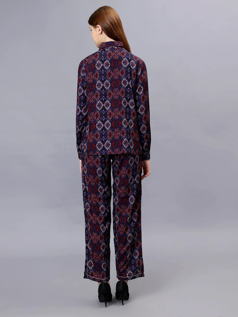 WOMEN'S IKAT PRINTED SHIRT WITH TROUSERS RAYON CO-ORDS SET