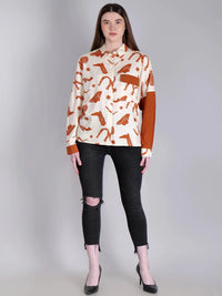 WOMEN'S CACTUS PRINT WITH SOLID RUST SLEEVE RAYON SHIRT