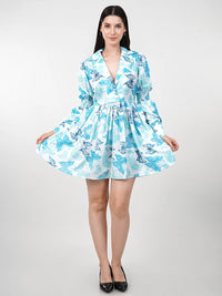 WOMEN'S BUTTERFLY PRINT SWISS SATIN MINI DRESS