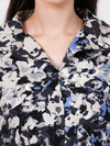 WOMEN'S BLACK FLORAL PRINTED TWILL SHIRT RAYON DRESS