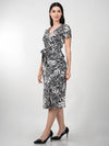 WOMEN'S BLACK TROPICAL PRINT V-NECKLLINE  A-LINE MAXI RAYON OVERLAP DRESS