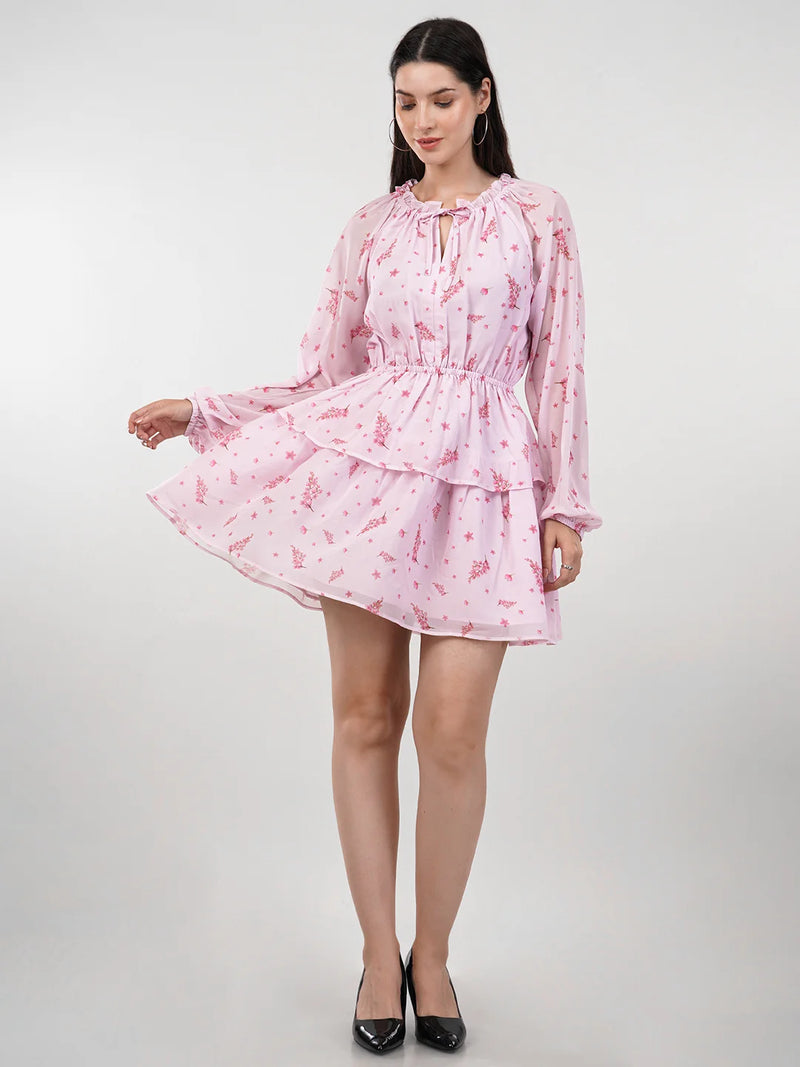 WOMEN'S PINK BLOOM GEORGETTE MINI DRESS