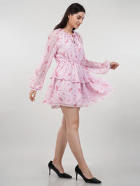 WOMEN'S PINK BLOOM GEORGETTE MINI DRESS