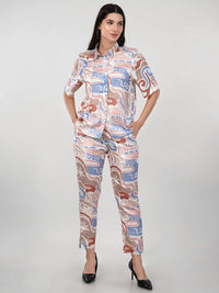 WOMEN'S SWISS SATIN PRINTED SHIRT WITH TROUSERS CO-ORDS SET