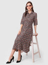 WOMEN'S FLORAL PRINT MAXI SHIRT RAYON DRESS