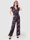 WOMEN'S NAVY BLUE FLORAL PRINT RAYON JUMJPSUIT