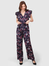 WOMEN'S NAVY BLUE FLORAL PRINT RAYON JUMJPSUIT