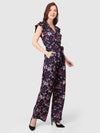 WOMEN'S NAVY BLUE FLORAL PRINT RAYON JUMJPSUIT