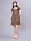 WOMEN'S LEOPARD PRINT SMOCKING RAYON MINI DRESS