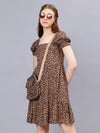 WOMEN'S LEOPARD PRINT SMOCKING RAYON MINI DRESS