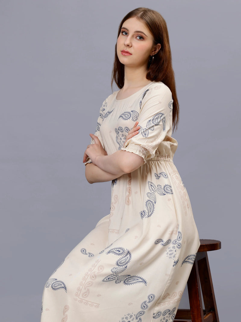 WOMEN'S LOOSE FITTING PAISLEY PRINT LONG TUNIC RAYON DRESS