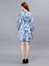 WOMEN'S WHITE AND BLUE FLORAL PRINTED PURE  COTTON MINI DRESS