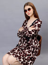 WOMEN'S MEHROON LEOPARD PRINT RAYON MINI DRESS